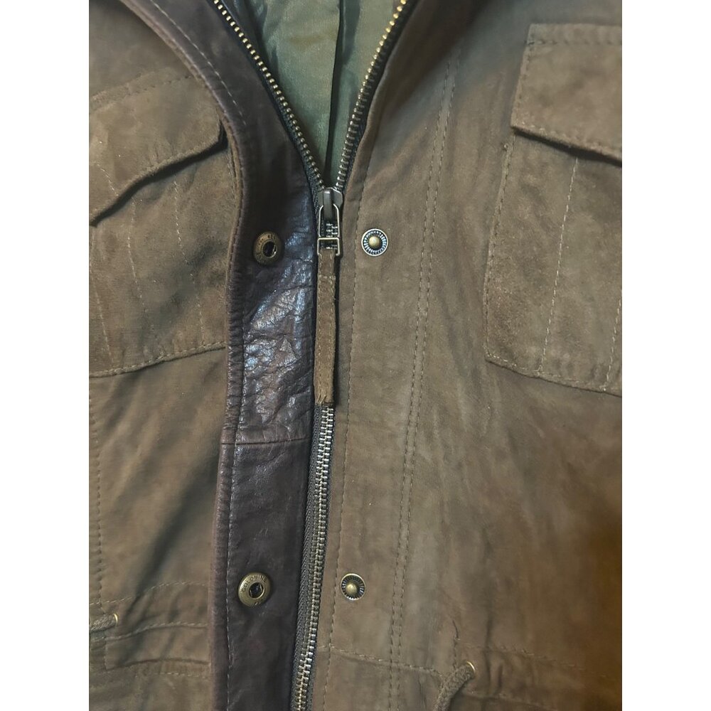 Cotton canvas field jacket w/ faux fur collar HIDDEN rain hoodie Eddie BAUER XL - Picture 4 of 16